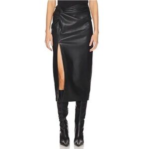 L'AGENCE Black Leather Lilou Twist Front Skirt